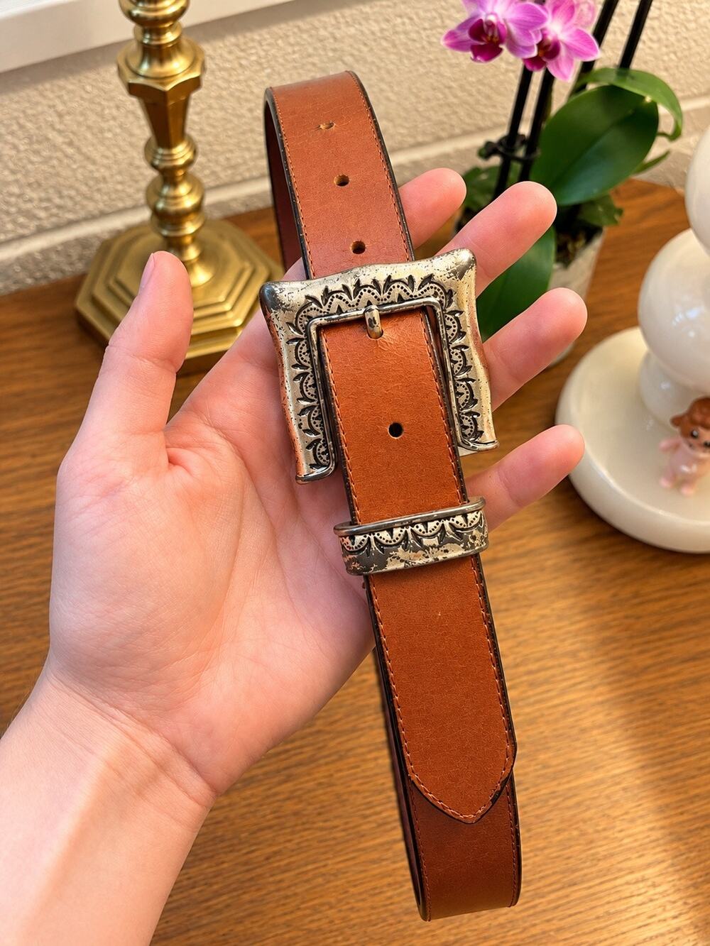 Donna Katz Vintage Brown Leather Western Belt – 100% genuine leather - size M